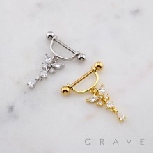 MULTI CZ BUTTERFLY DANGLE TEARDROP 316L SURGICAL STEEL NIPPLE RING